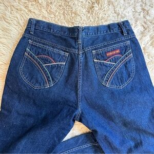 Vintage 80s JACQUES DE NOIR bootcut rainbow pocket dark wash denim jeans pants